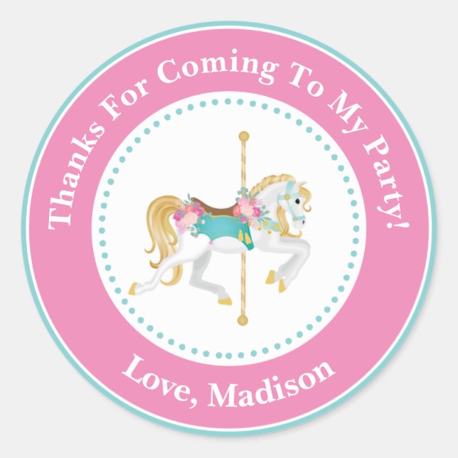 Carousel Birthday Party Favor Stickers (Front)