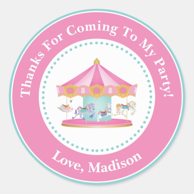 Carousel Birthday Party Favor Stickers (Front)