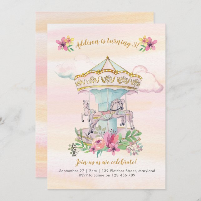 Carousel Birthday party Invitation (Front/Back)