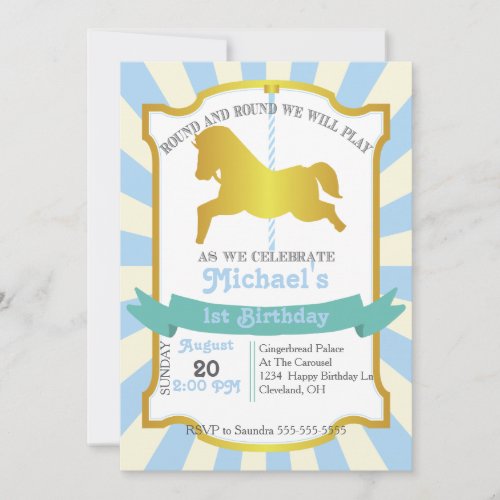 Carousel Birthday Party Invitation Blue