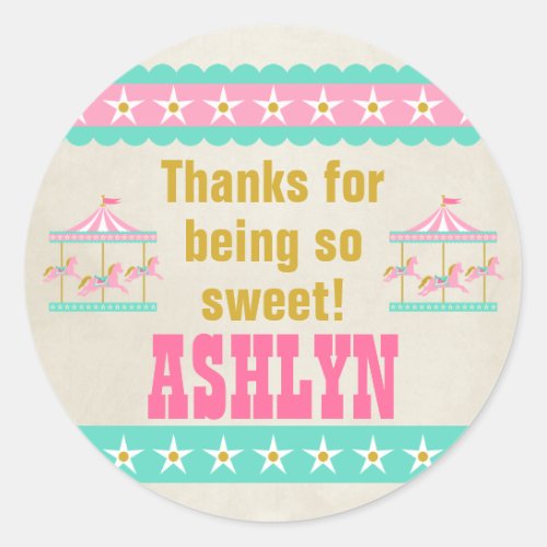 Carousel Birthday Party Personalized Classic Round Sticker