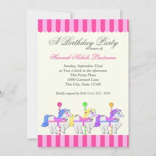 Carousel Birthday Pink Invitation