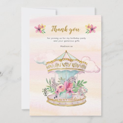 Carousel Birthday thank you note card