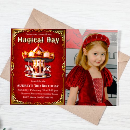 Carousel Birthday with Photo Invitation