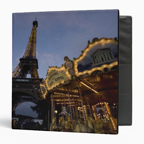 Carousel by the Eiffel Tower in the evening 3 Ring Binder