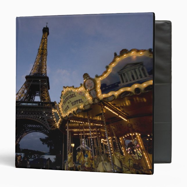 Carousel by the Eiffel Tower in the evening, 3 Ring Binder (Front/Inside)