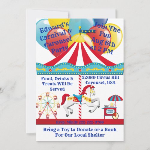 Carousel  Carnival Horse Party Invitation