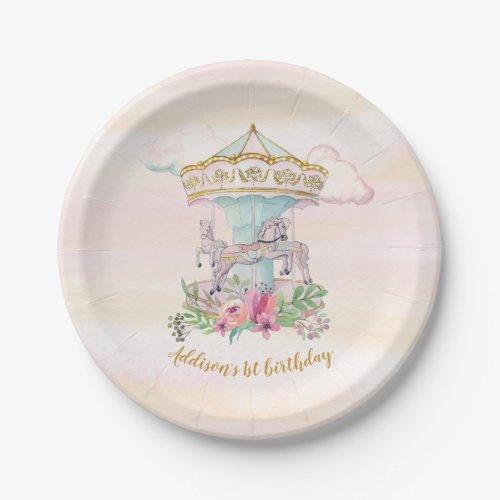 Carousel carnival pink party plates