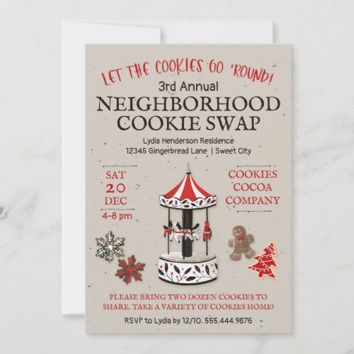 Carousel Christmas Cookie Swap Invitation