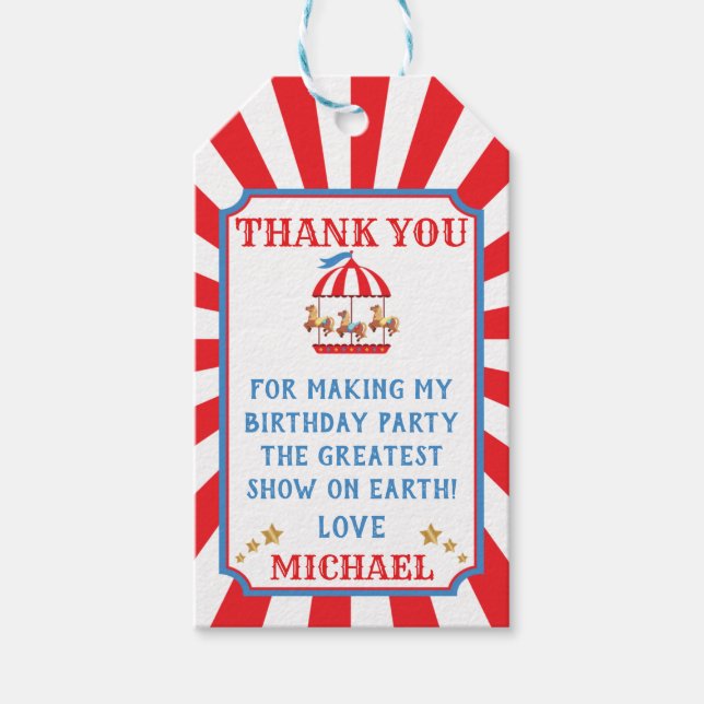 Carousel Circus Carnival Birthday Favor Gift Tag (Front)