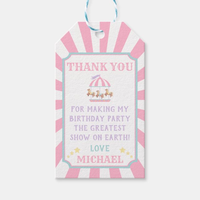 Carousel Circus Carnival Birthday Favor Gift Tag (Front)