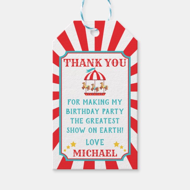 Carousel Circus Carnival Birthday Gift Favor Tag (Front)