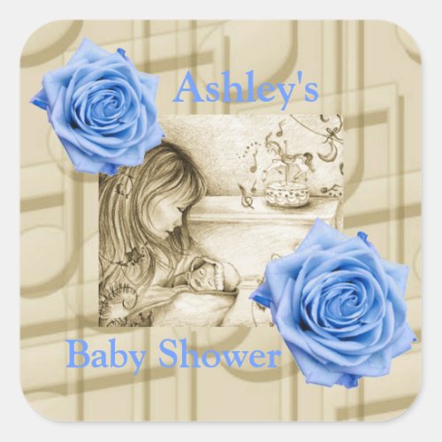 Carousel Dreams Blue Rose Music Square Stickers