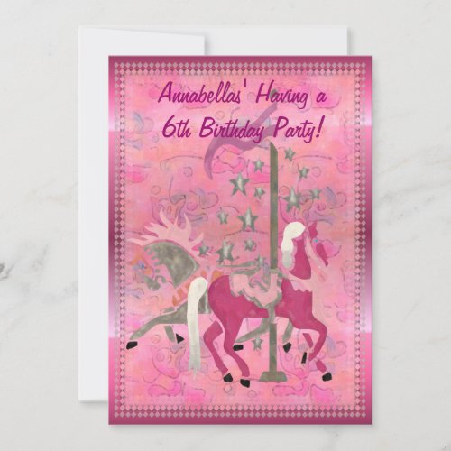 Carousel Dreams Custom Girls Birthday Announcement