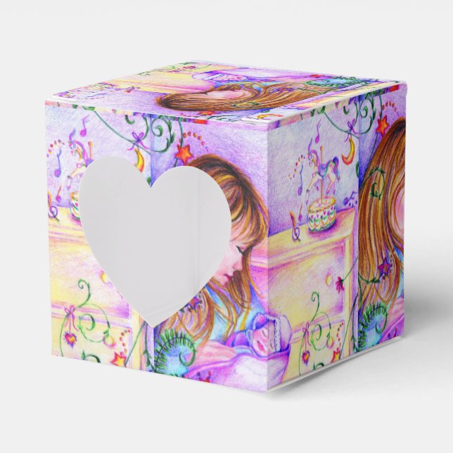 Carousel Dreams Heart Square Baby Favor Box (Front Side)