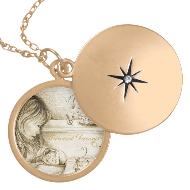 Carousel Dreams Medium Round Gold Finish Locket Necklace (Front)