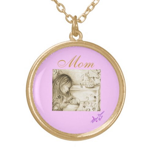 Carousel Dreams Mom Round Necklace Gold Finish