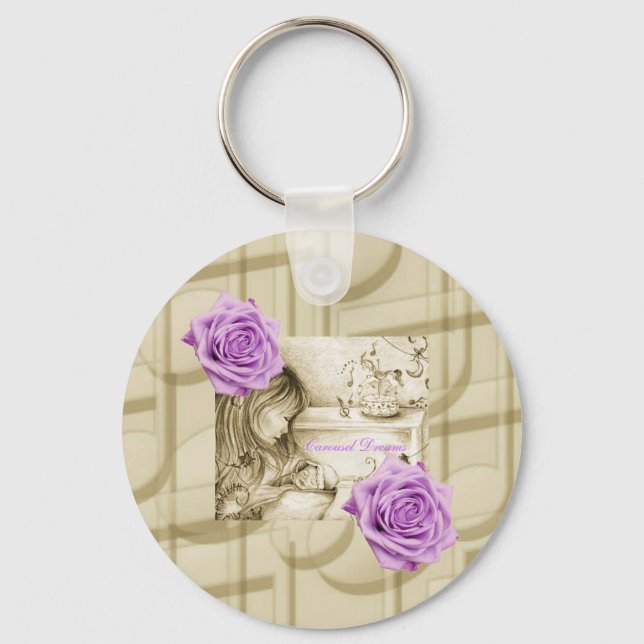 Carousel Dreams Music & Roses Button Keychain (Front)