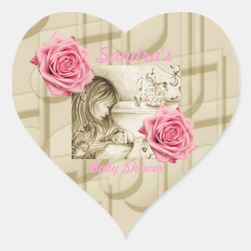 Carousel Dreams Pink Roses  Music Heart Stickers