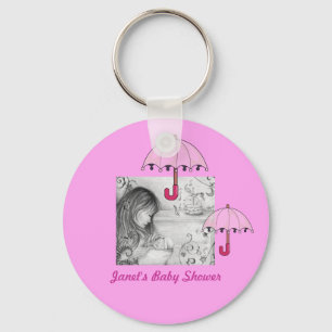 Carousel Dreams Pink Umbrella Button Keychain