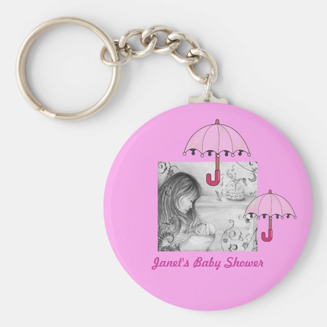 Carousel Dreams Pink Umbrella Button Keychain (Front)