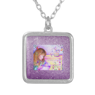 Carousel Dreams Purple Faux Glitter Silver Plated Necklace