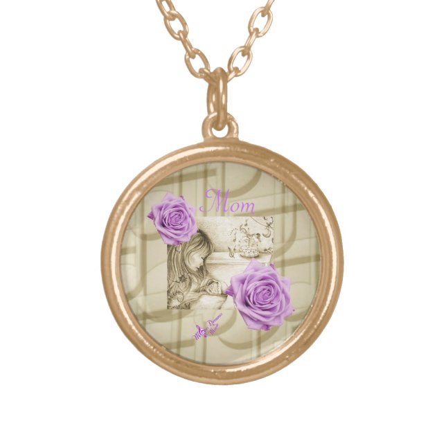 Carousel Dreams Purple Rose & Music Gold Necklace (Front)