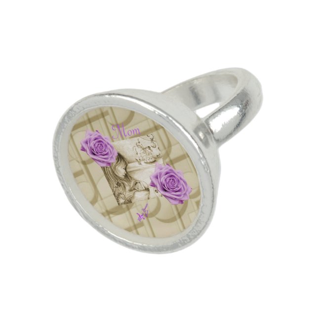Carousel Dreams Purple Roses & Music Silver Ring (Top)