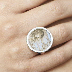 Carousel Dreams Vintage Blue Music Silver Ring