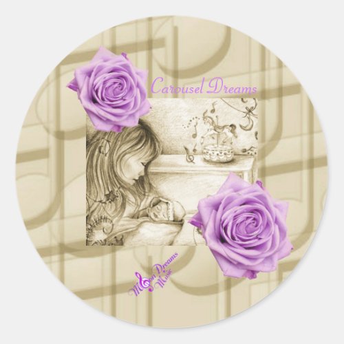 Carousel Dreams Vintage Purple Rose Round Sticker