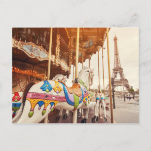 Carousel Facing the Eiffel Tower Paris, France Postcard