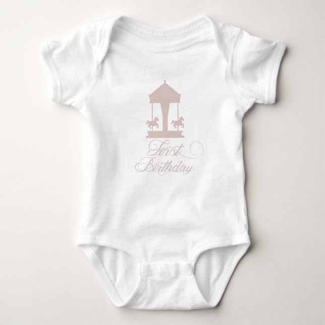 Carousel First Birthday Soft Pink Baby Bodysuit (Front)
