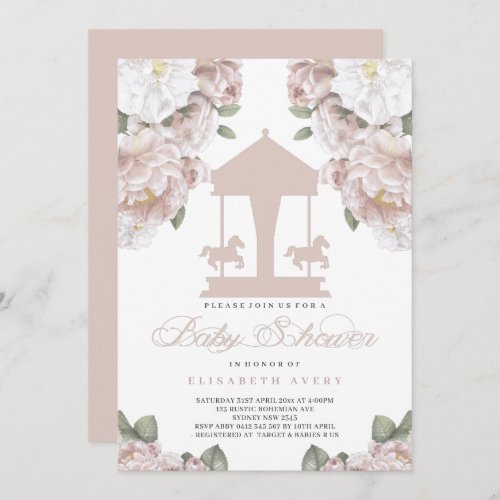 Carousel Floral Soft Pink Baby Shower Invitation