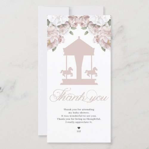 Carousel Floral Soft Pink Baby Shower Thank You Card