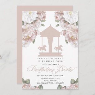 Carousel Floral Soft Pink Birthday Invitation