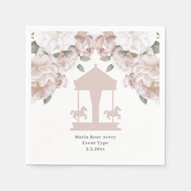 Carousel Floral Soft Pink Personalized Napkins (Front)