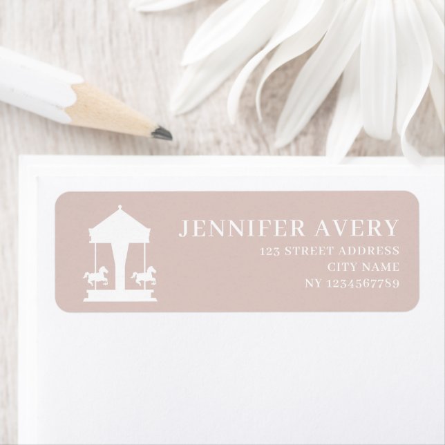 Carousel Floral Soft Pink return address Label (Insitu)