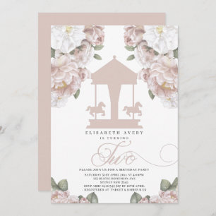 Carousel Floral Soft Pink Second Birthday Invitation