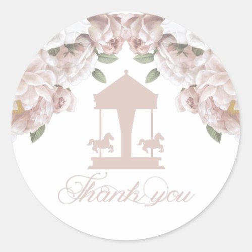 Carousel Floral Soft Pink Thank you Classic Round Sticker