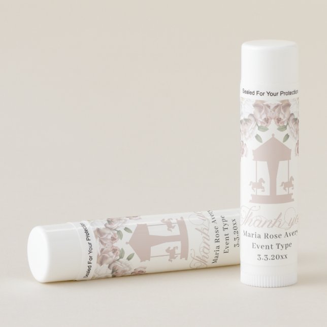 Carousel Floral Thank you Favor Personalized Lip Balm (Front)