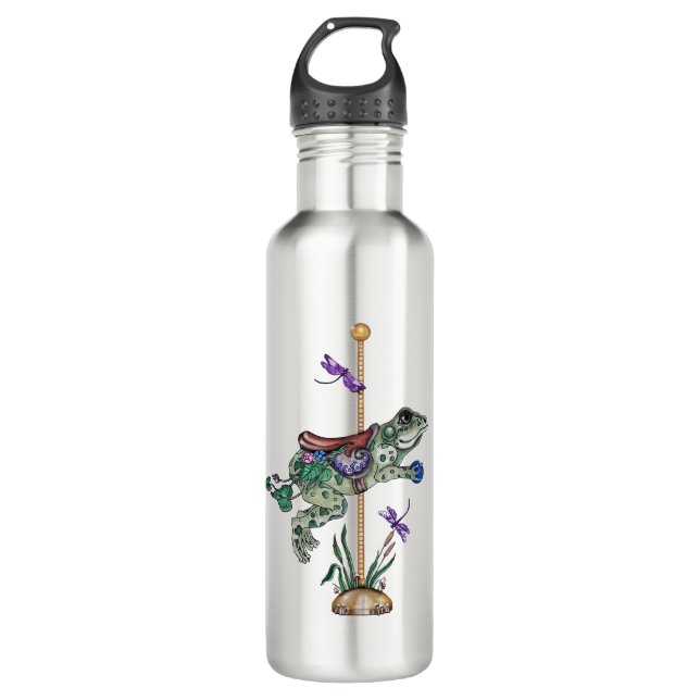 Carousel Frog Stainless Steel Water Bottle (Front)