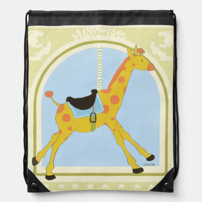 Carousel Giraffe by June Erica Vess Drawstring Bag (Front)
