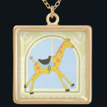 Carousel Giraffe by June Erica Vess Gold Plated Necklace<br><div class="desc">If you cannot head to the park and ride the merry-go-round then this print may be the next best alternative. June Erica Vess made this stunning rendition of a carousel giraffe on a pastel blue and green background. You just want to hop on a ride around in circles. Put this...</div>