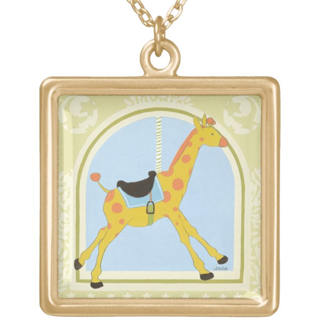 Carousel Giraffe by June Erica Vess Gold Plated Necklace (Front)