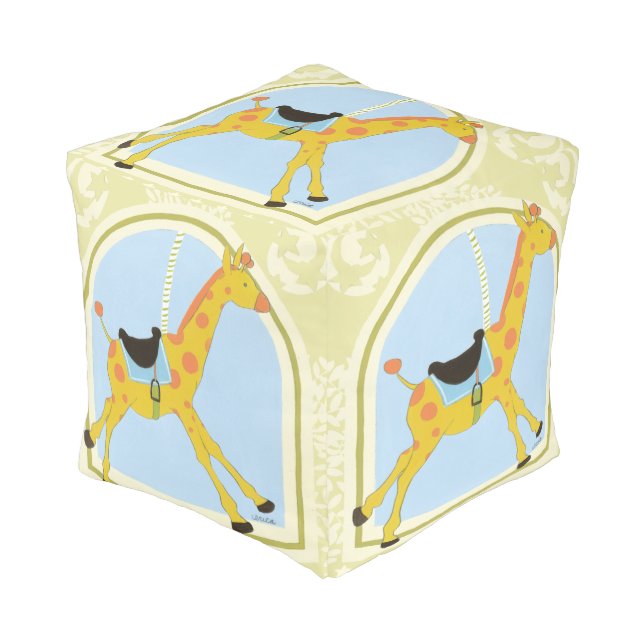 Carousel Giraffe by June Erica Vess Pouf (Angled Front)
