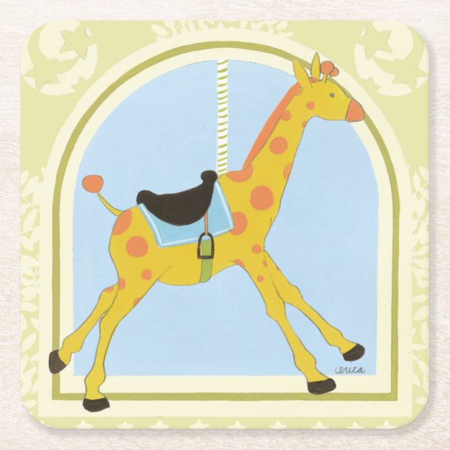 Carousel Giraffe by June Erica Vess Square Paper Coaster (Front)