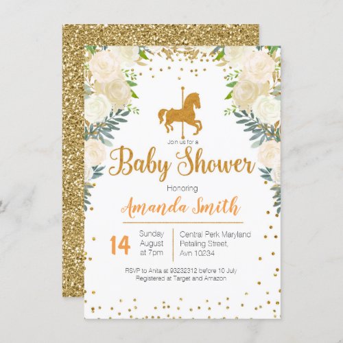 Carousel Gold White Baby Shower invitation