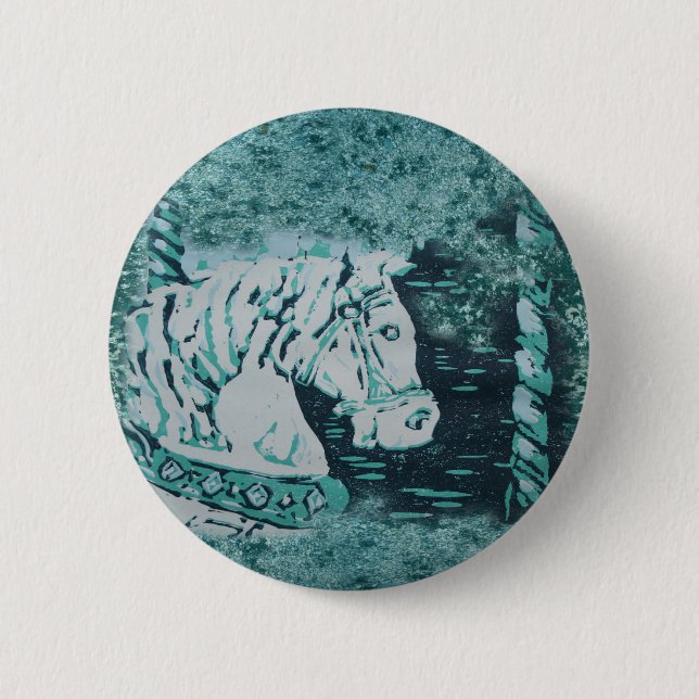 Carousel Horse Aquamarine Button (Front)
