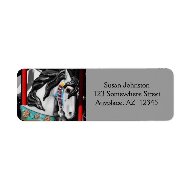 Carousel Horse Black And White Address Label (Front)