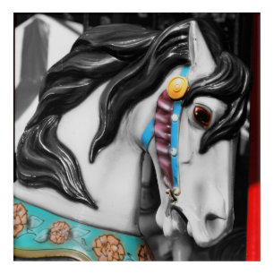 Carousel Horse Black And White Partial Color Acrylic Print